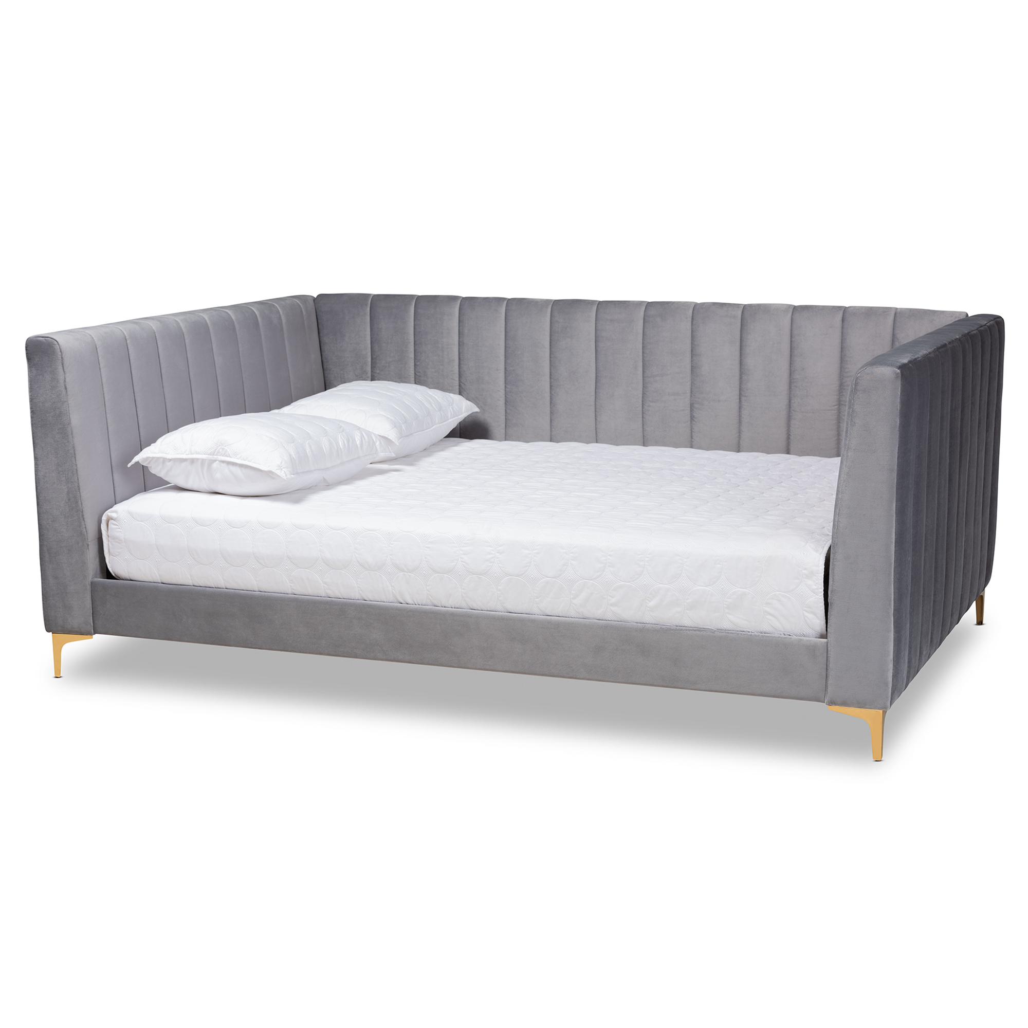 Baxton Studio Oksana Modern Contemporary Glam and Luxe Light Grey Velvet Fabric Upholstered and Gold Finished Queen Size Daybed